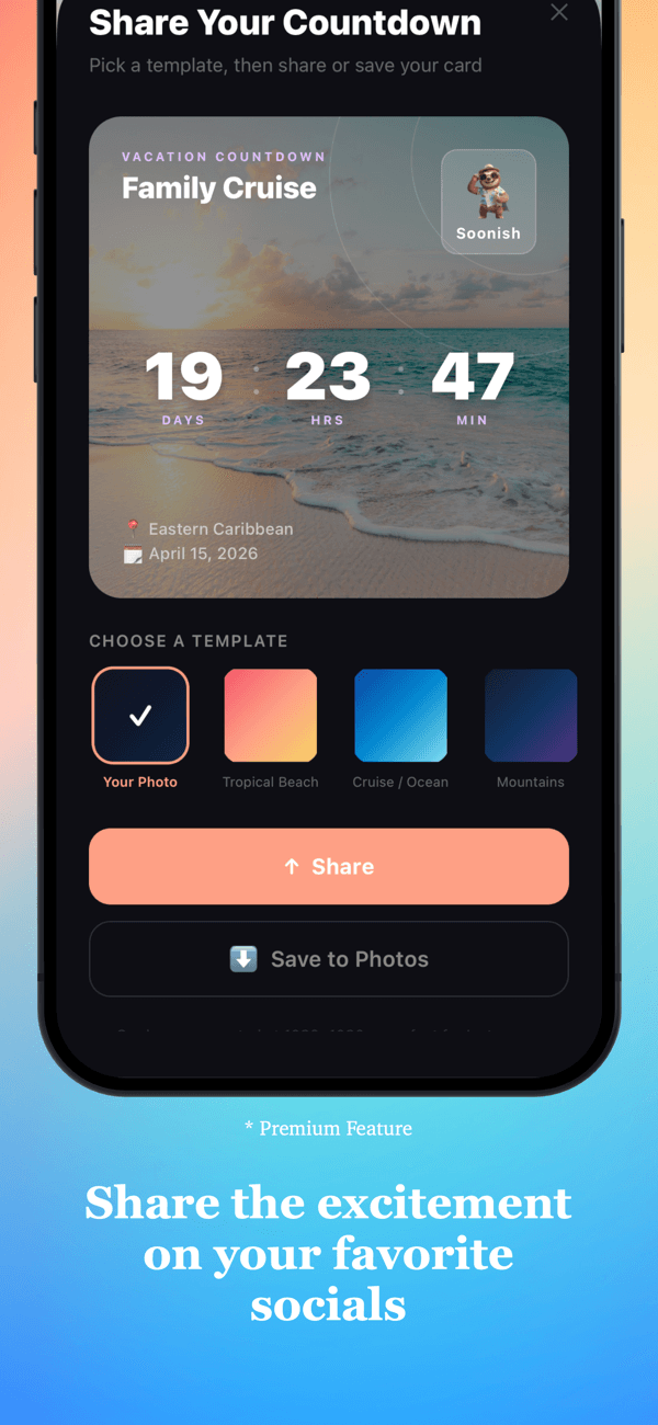 Shareable vacation countdown card for social media