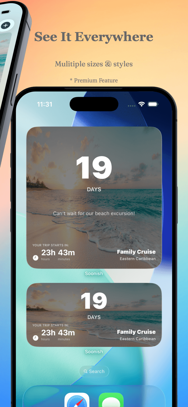 List of vacation countdowns organized in the Soonish app