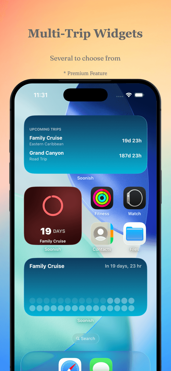 Vacation countdown widget on an iPhone Home Screen